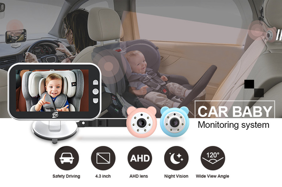 Monitor colorido de 4,3 polegadas, espelho para carro de bebê, fonte de alimentação 9V - 24V
